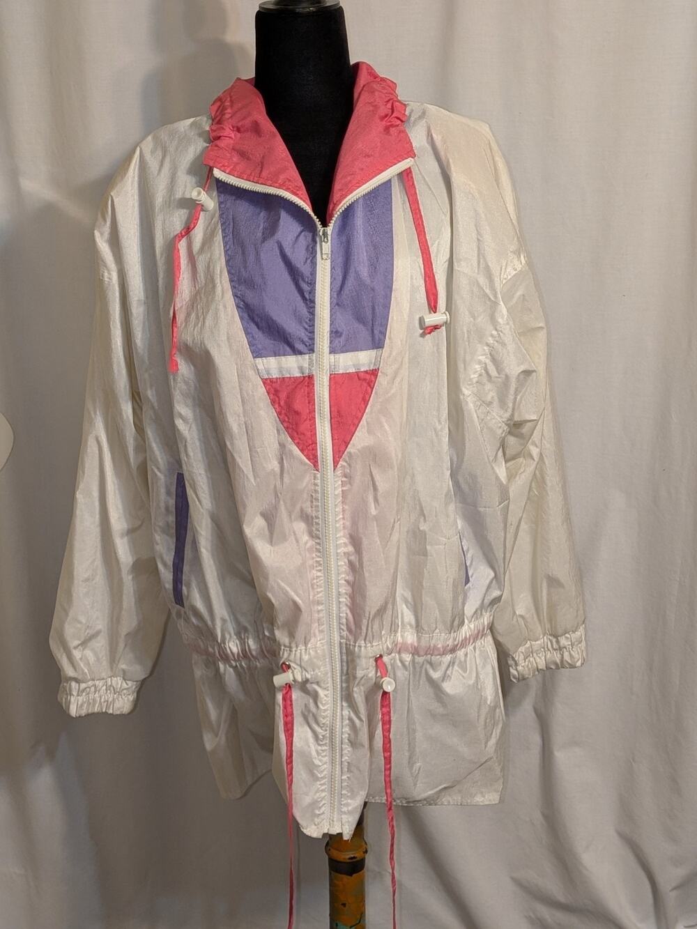 VTG 90s 80s Climate ZONE White Color Block Windbreaker Jacket Sz 18W-20W